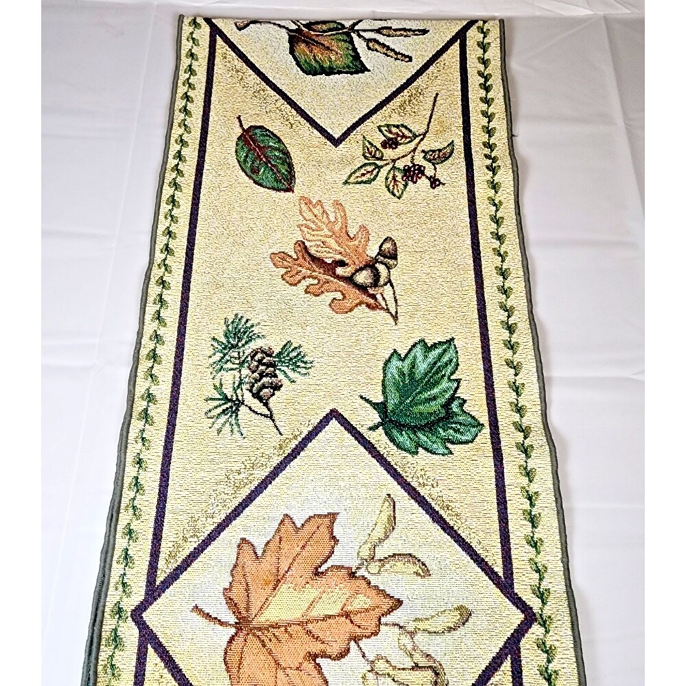 Autumn Leaf Jacquard Table Runner Reversible Tapestry Tassels 70"x12"